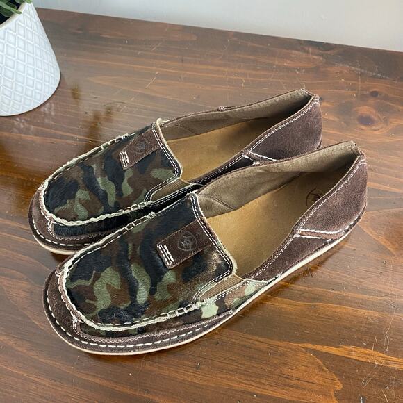 Ariat Shoes - Ariat Women's Cruiser Camo Brown Suede Leather Calf Hair Slip-On Loafer Size 9